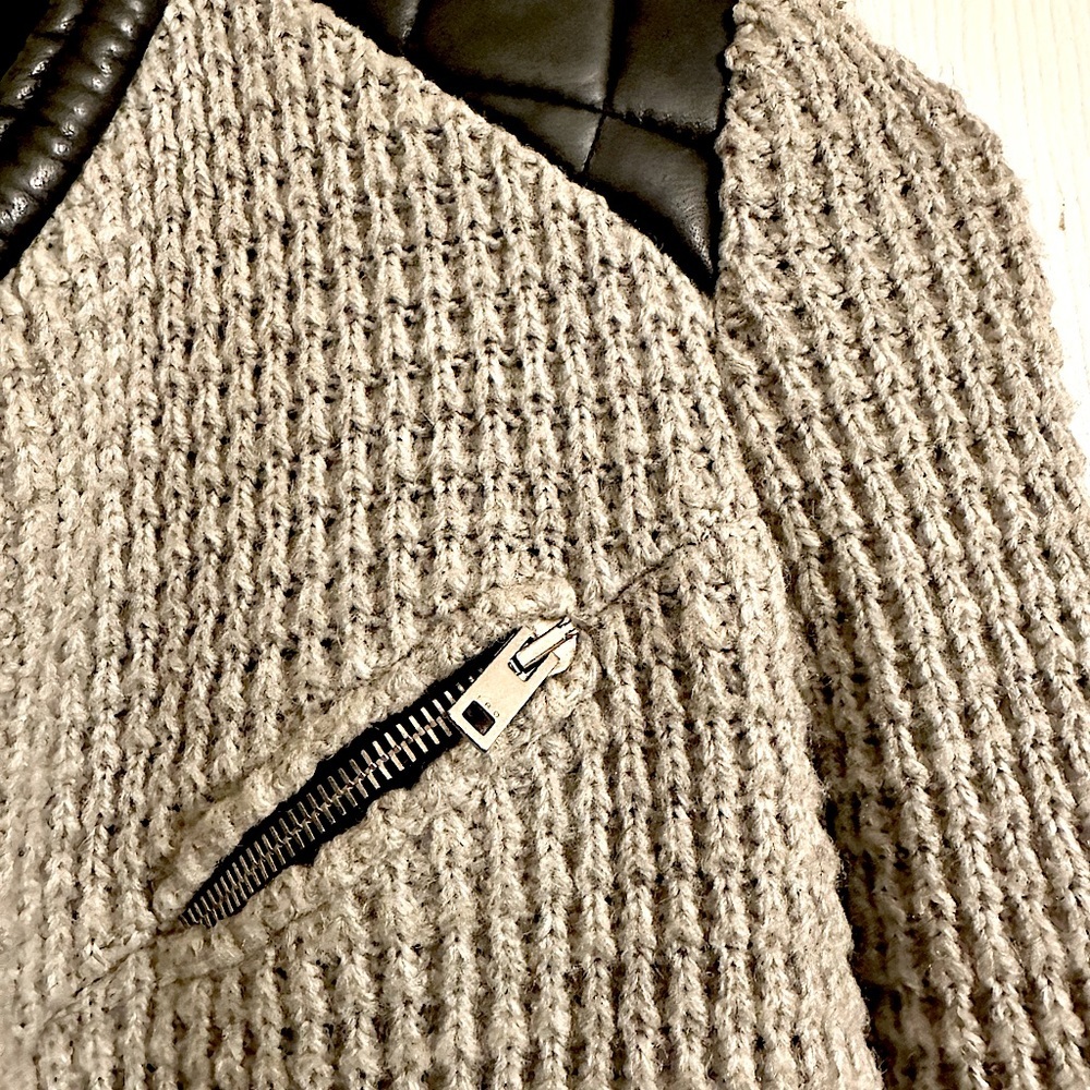 IRO Jacket (wool) Ceylona Leather Trimmed Gray & Black Knit Jacket S 36 - Picture 4 of 6